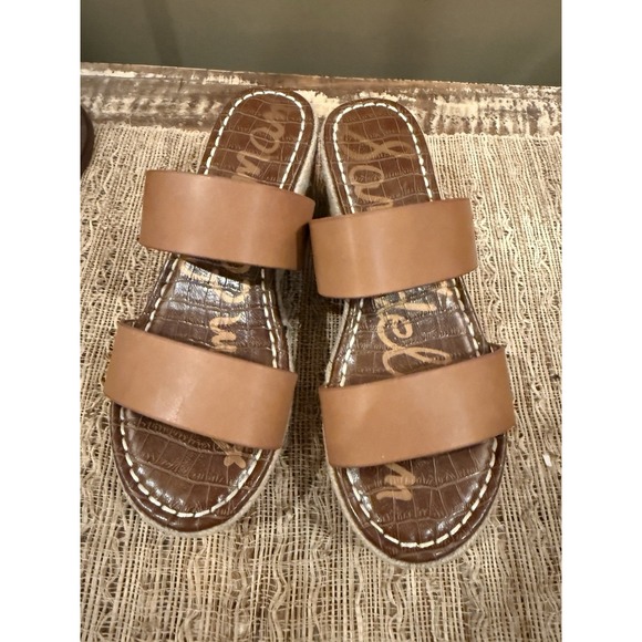 Sam Edelman Rubie Slip On Wedge Tan Brown Rattan Sandals Sz 6.5 - Picture 4 of 11